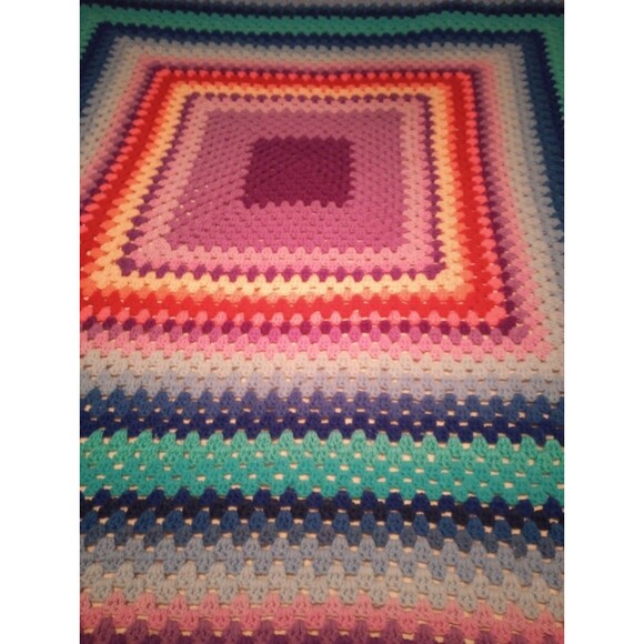 Vtg Vintage Handmade Crochet Afghan Throw Granny Blanket Rainbow 70" X 70" XL - Picture 1 of 10